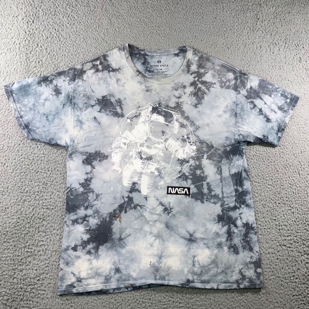 NASA Graphic Tee Mens L Gray Tie Dye Astronaut S/S Shirt Thrashed Grunge